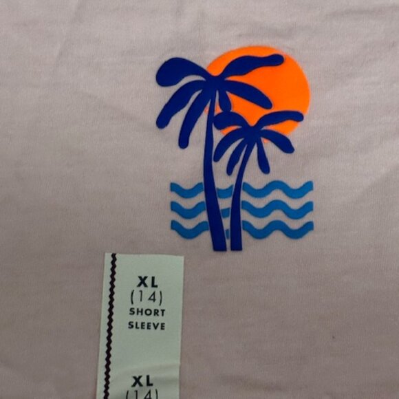 Cat & Jack Light Pink T-Shirt with Blue Palm Design - Picture 2 of 3